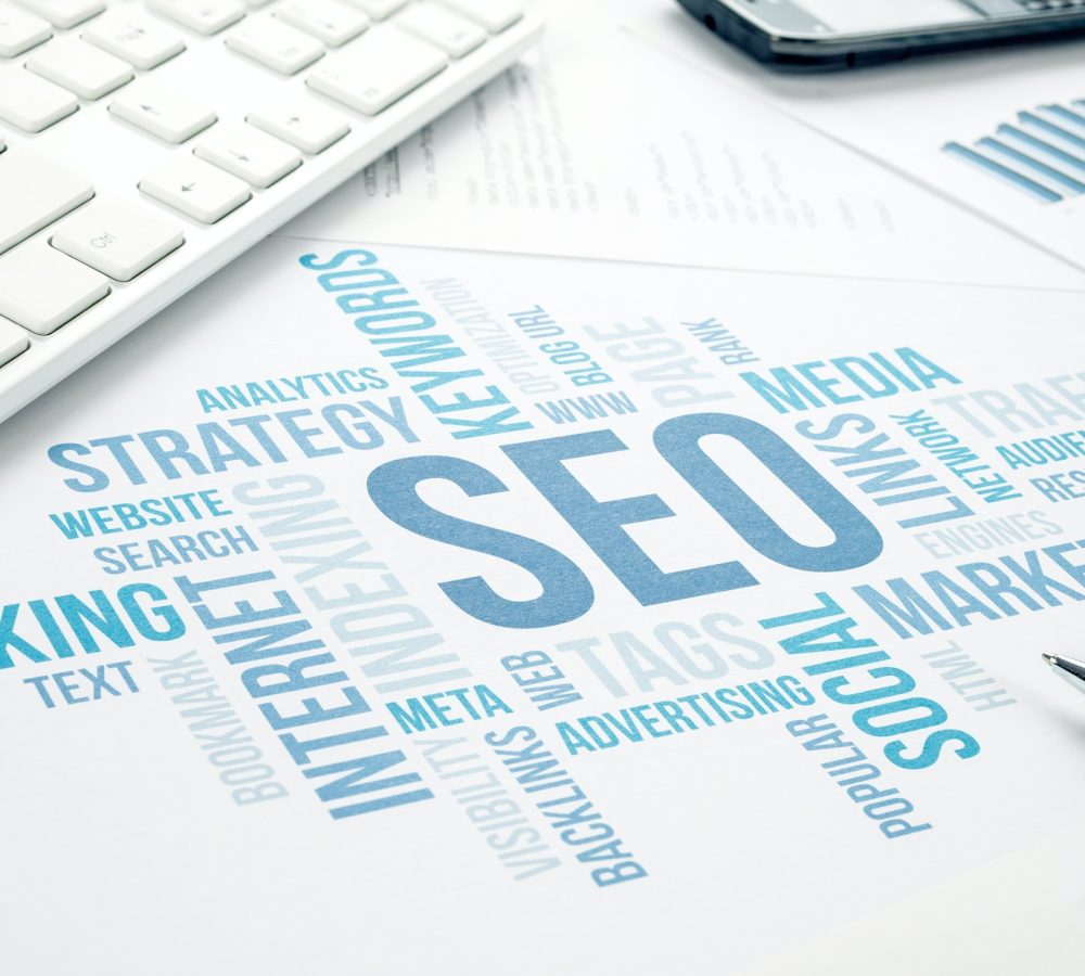 Seo business concept cloud chart print document.