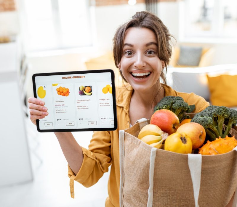Woman shopping food online